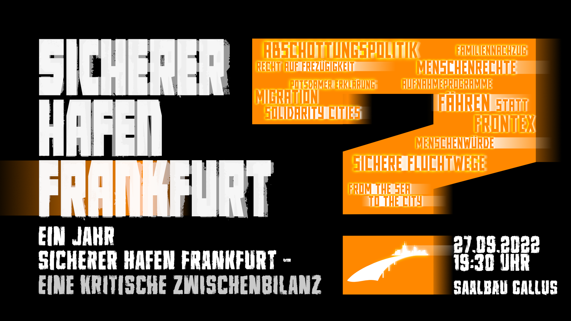 Seebrücke Frankfurt | Sicherer Hafen Frankfurt? | Sharepic | 1920 x 1080 px Seebrücke Frankfurt | Sicherer Hafen Frankfurt? | Sharepic | 1920 x 1080 px