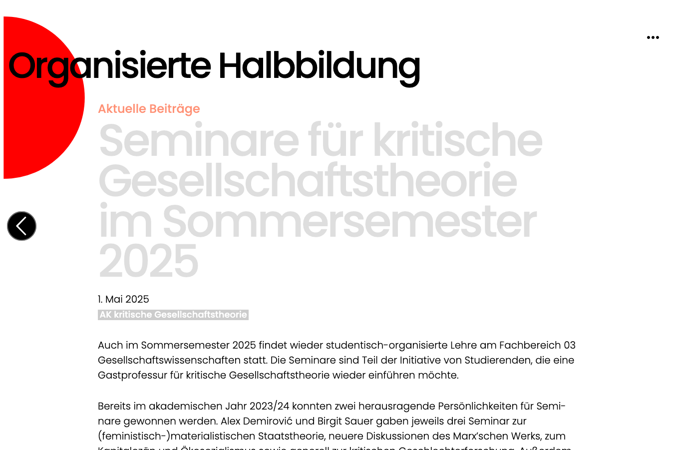Organisierte Halbbildung | Website | Beitrag 