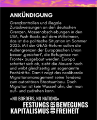 AK kritische Gesellschafttheorie | No borders, no nations | Sharepic Ankündigung