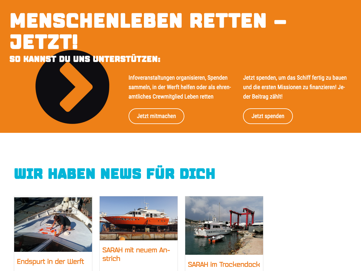 SARAH Seenotrettung | Website | WordPress 