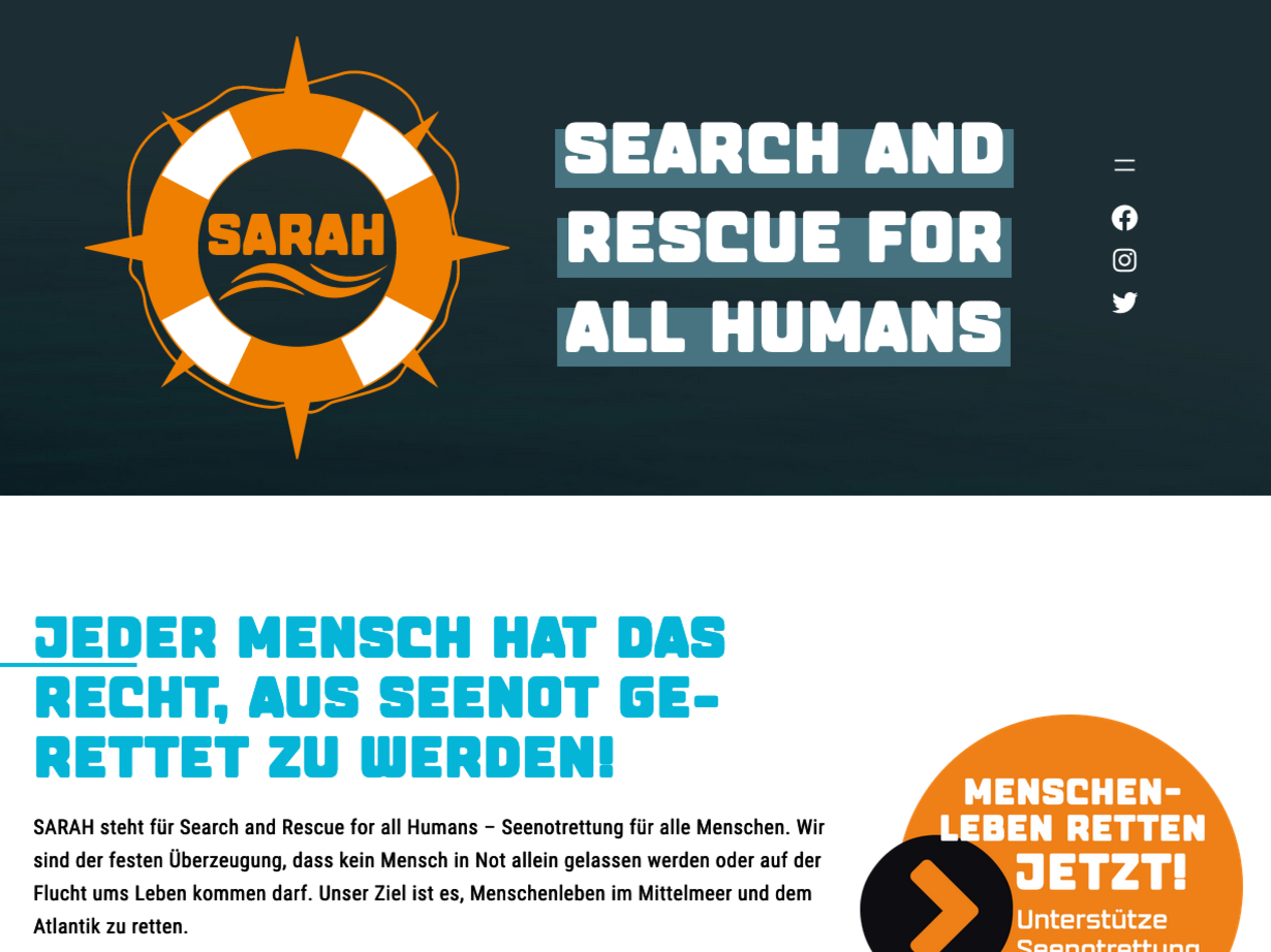 SARAH Seenotrettung | Website | WordPress 