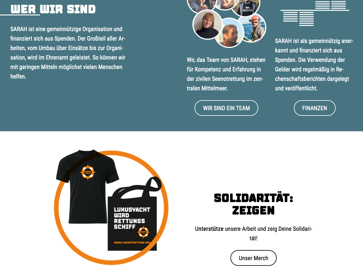 SARAH Seenotrettung | Website | WordPress 