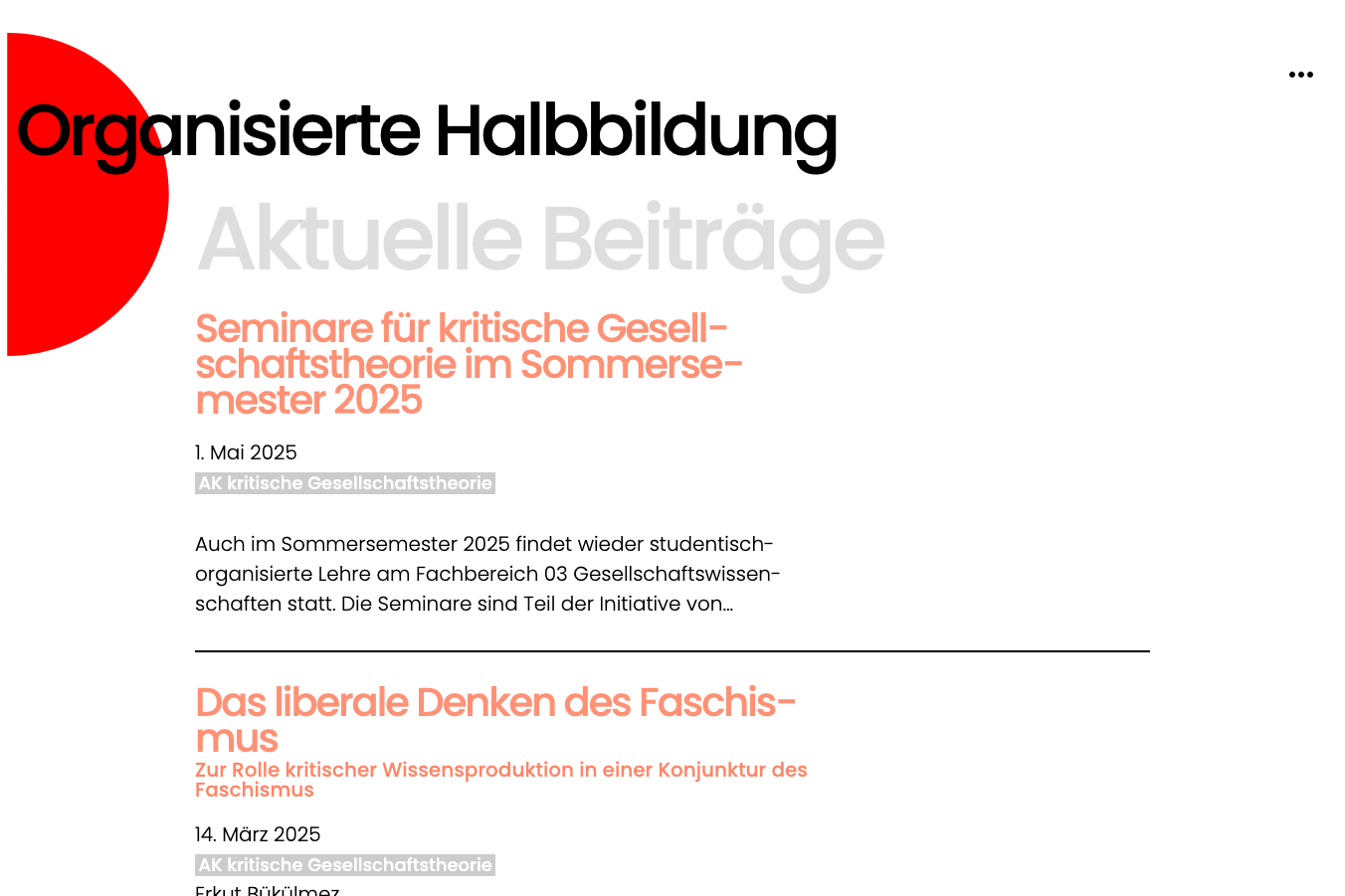 Organisierte Halbbildung | Website | Beiträge