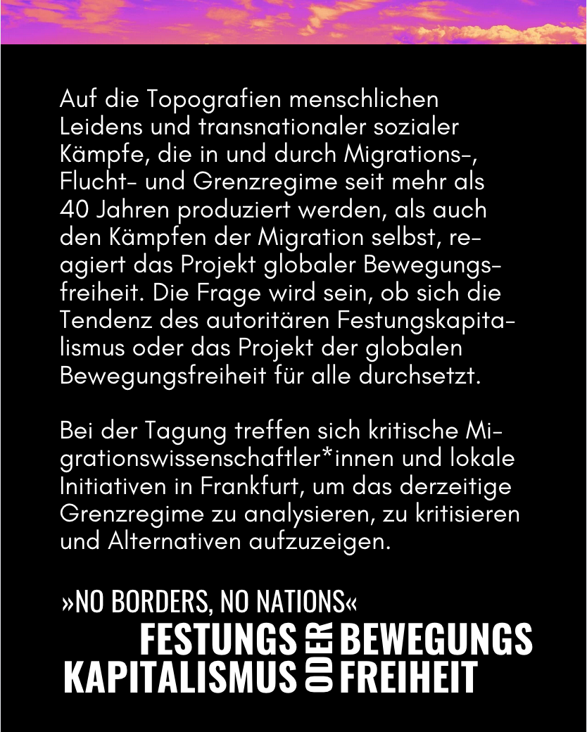AK kritische Gesellschafttheorie | No borders, no nations | Sharepic Ankündigung