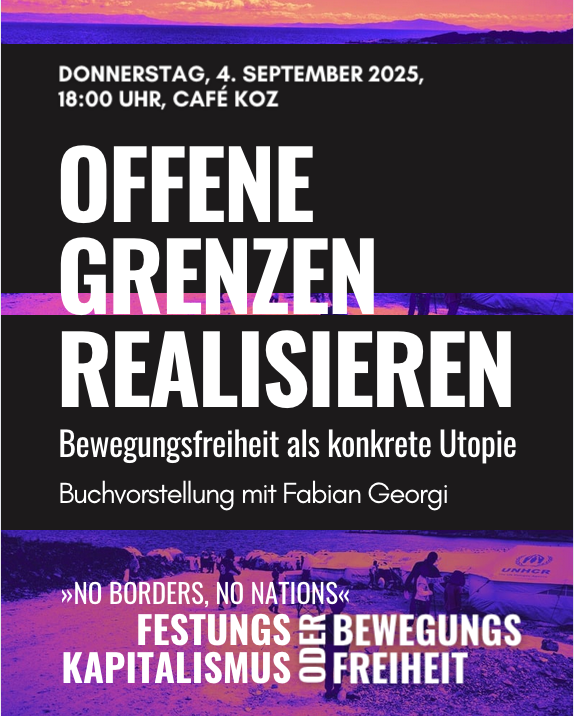 AK kritische Gesellschafttheorie | No borders, no nations | Sharepic Buchvorstellung