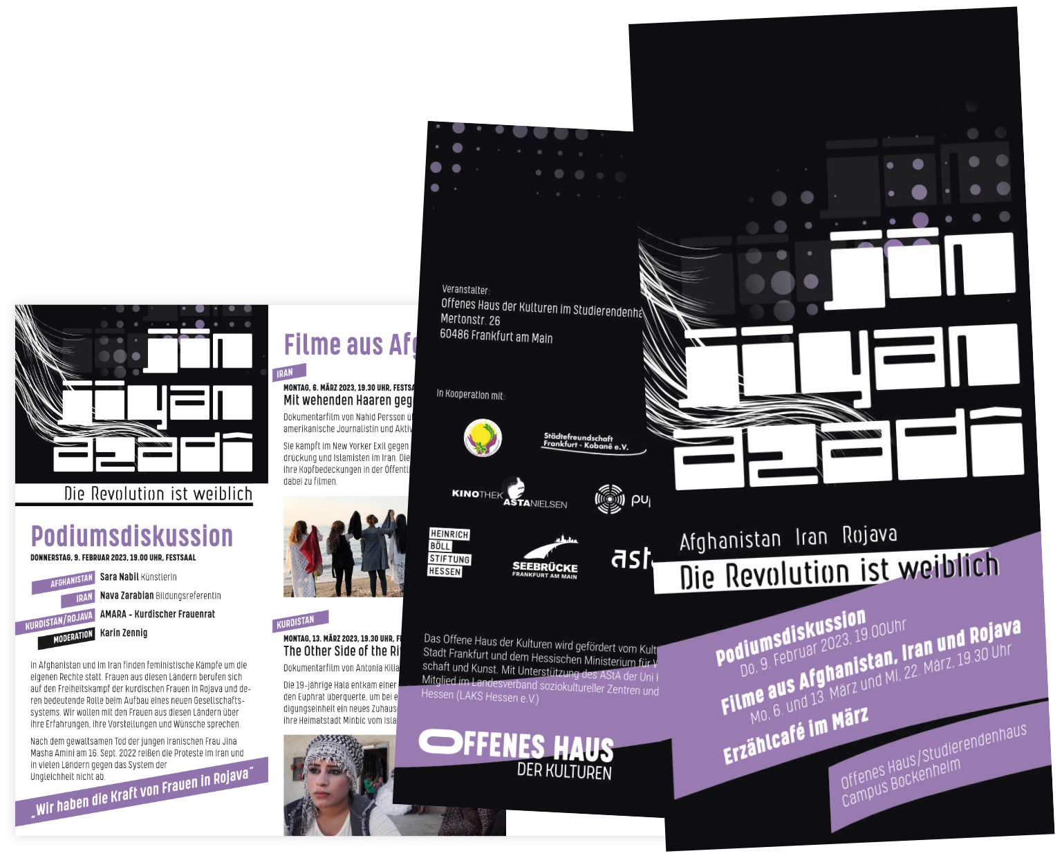 Offenes Haus | Jin Jiyan Azadî | Flyer Lang DIN 6 Seiten | 4/4-farbig