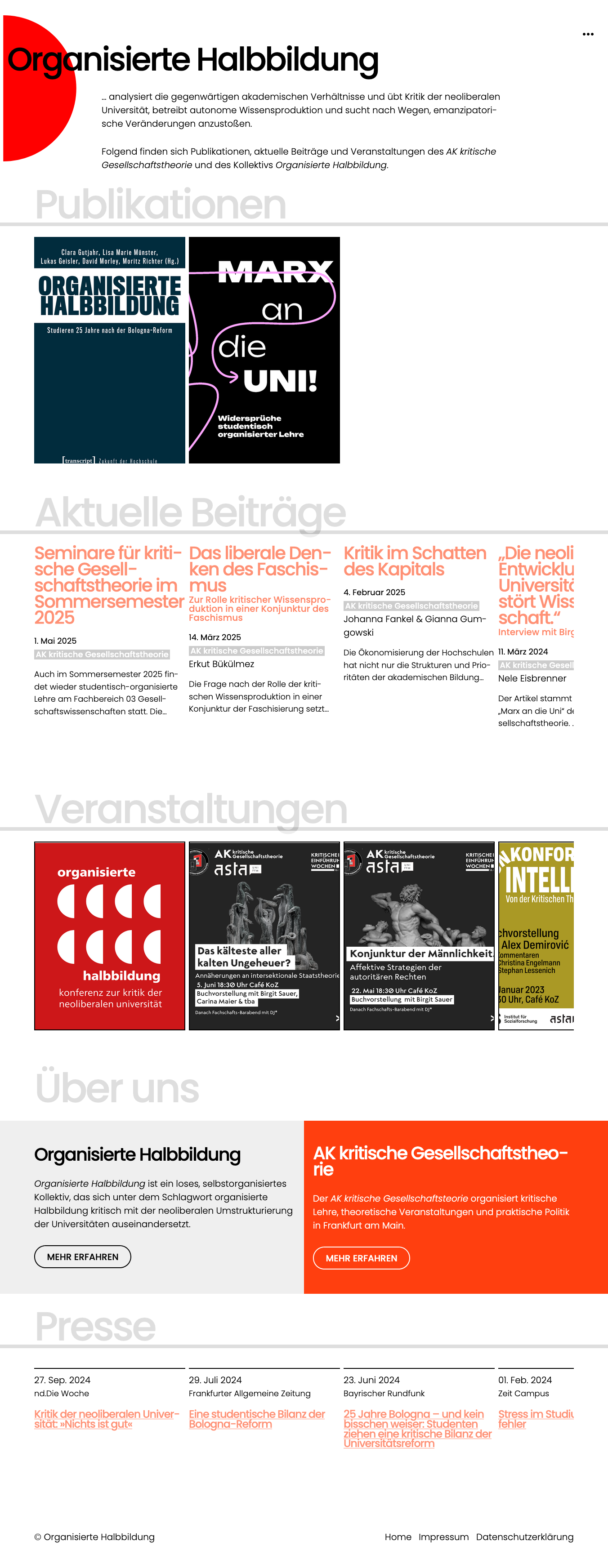 Organisierte Halbbildung | Website | WordPress 